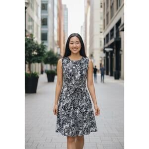 CHAPS Women's Thick Fabric Winter Black + White Career Sheath Midi Dress Size 14